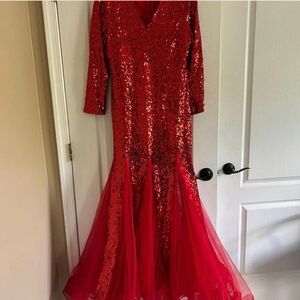 Red Sequin Mermaid Evening Dress - Women's Formal Gown